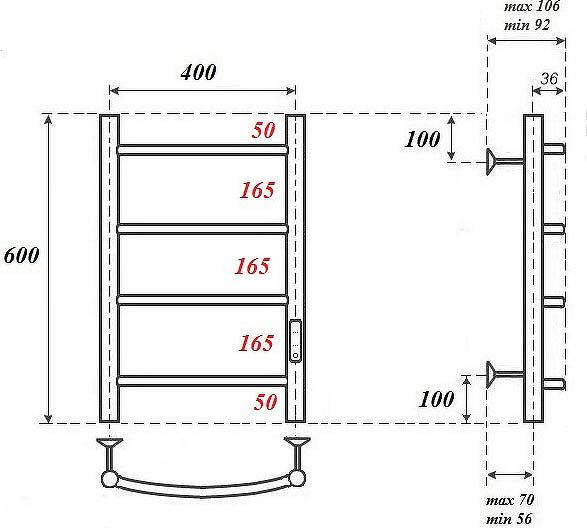 Полотенцесушитель электрический Point PN04846 П4 400x600 диммер справа, хром