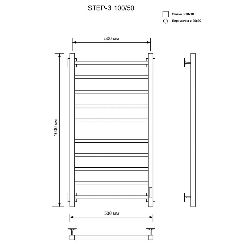 Полотенцесушитель электрический Ника Step-3 STEP-3 100/50 U хром