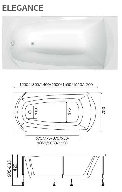 Акриловая ванна 1MarKa Elegance 165х70 01эл16570 белый