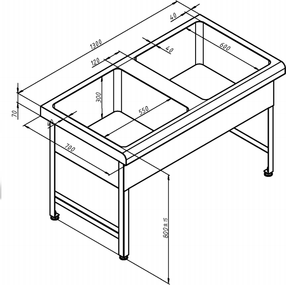 Кухонная мойка 130 см Oceanus 7-004.2, нержавеющая сталь