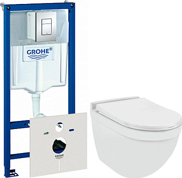 Комплект инсталляции Grohe Rapid SL 38775001 4 в 1 с кнопкой смыва и подвесным унитазом Jaquar Solo SLS-WHT-6953BIUFSM с крышкой-сиденьем микролифт