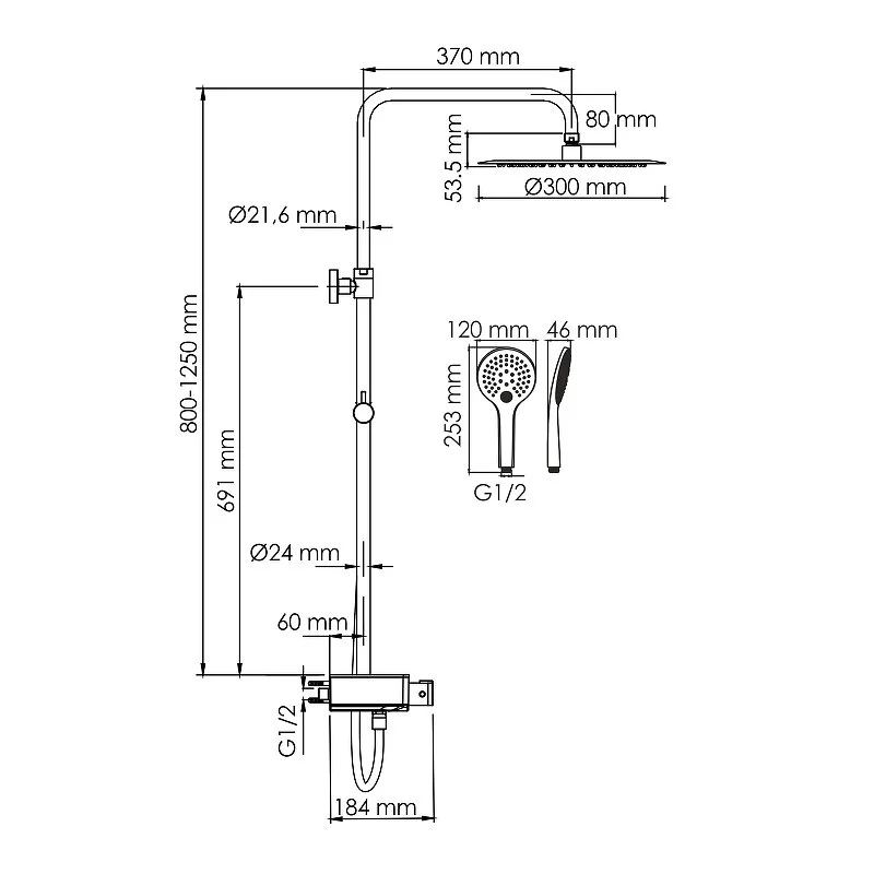 Душевая система WasserKRAFT Thermo A113.116.155.CH Thermo хром, белый