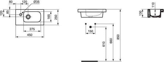 Раковина 45 см Ideal Standard Connect Space E136201, белый