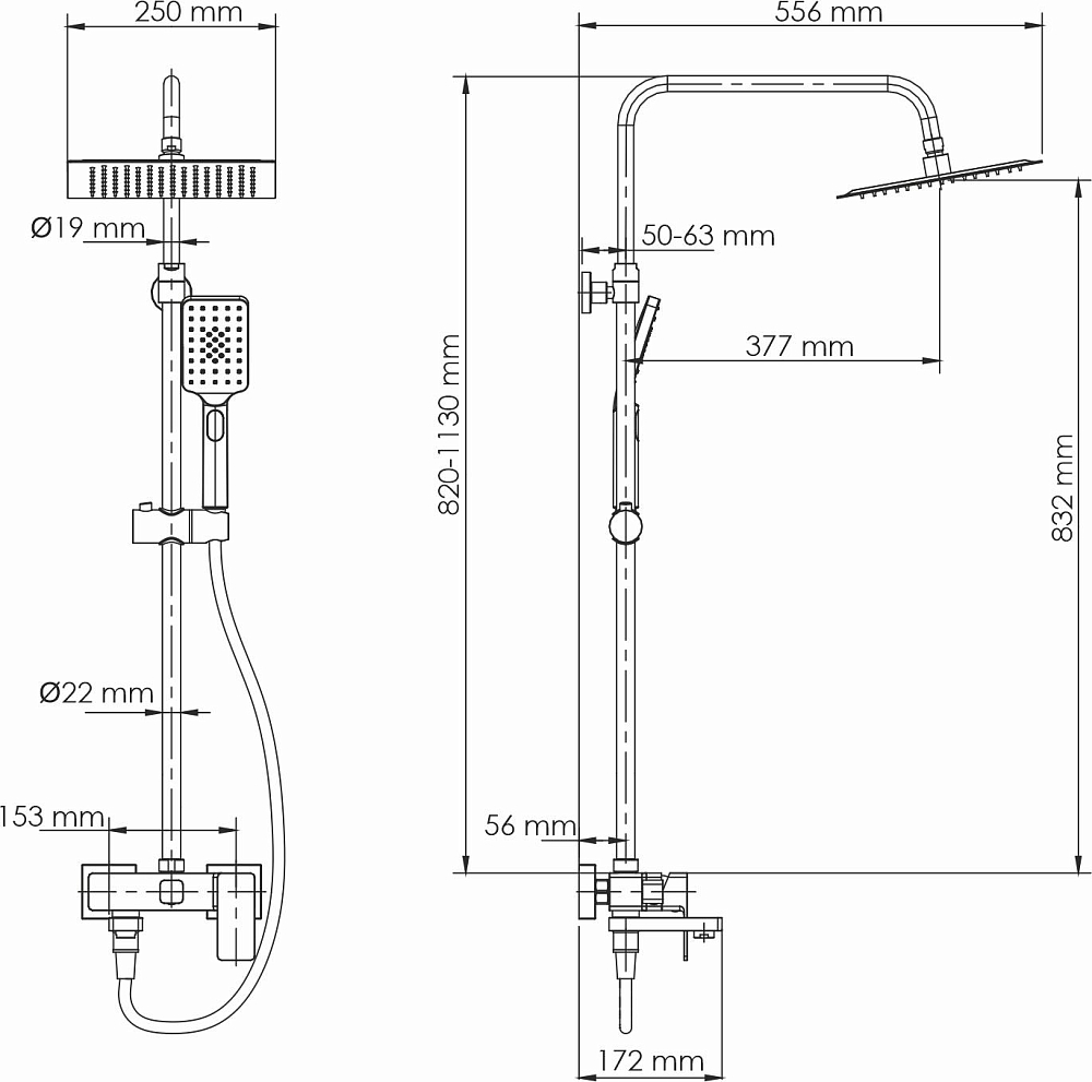 Душевая система WasserKRAFT A27701, черный матовый