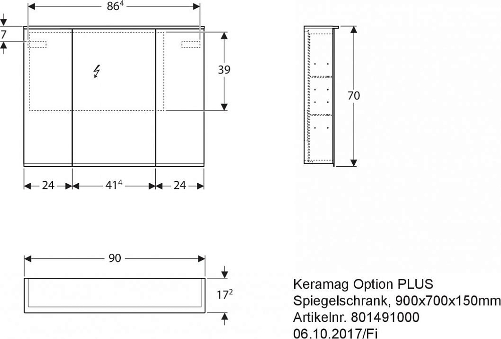 Зеркальный шкаф с подсветкой и звуковой системой 90 см Geberit Option 800392000