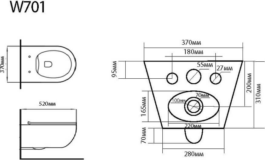 Подвесной унитаз Black&White Universe W-701 с сиденьем микролифт