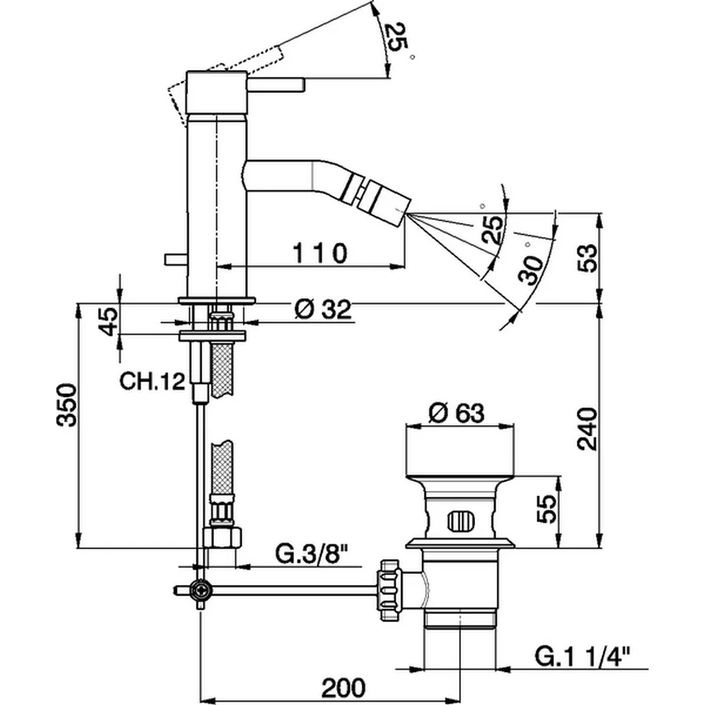 Смеситель для биде Cisal Less Minimal LM00055021 хром