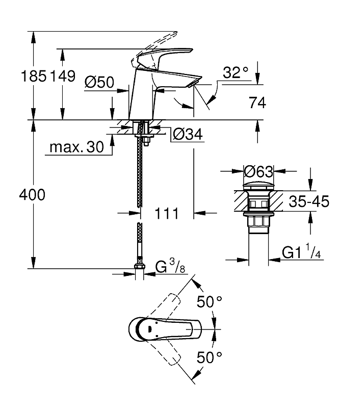 Смеситель для раковины Grohe Eurosmart 23968003 хром