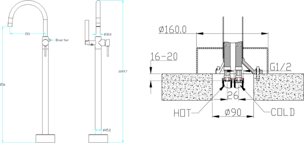 Напольный смеситель для ванны Boheme Brillante 229, хром