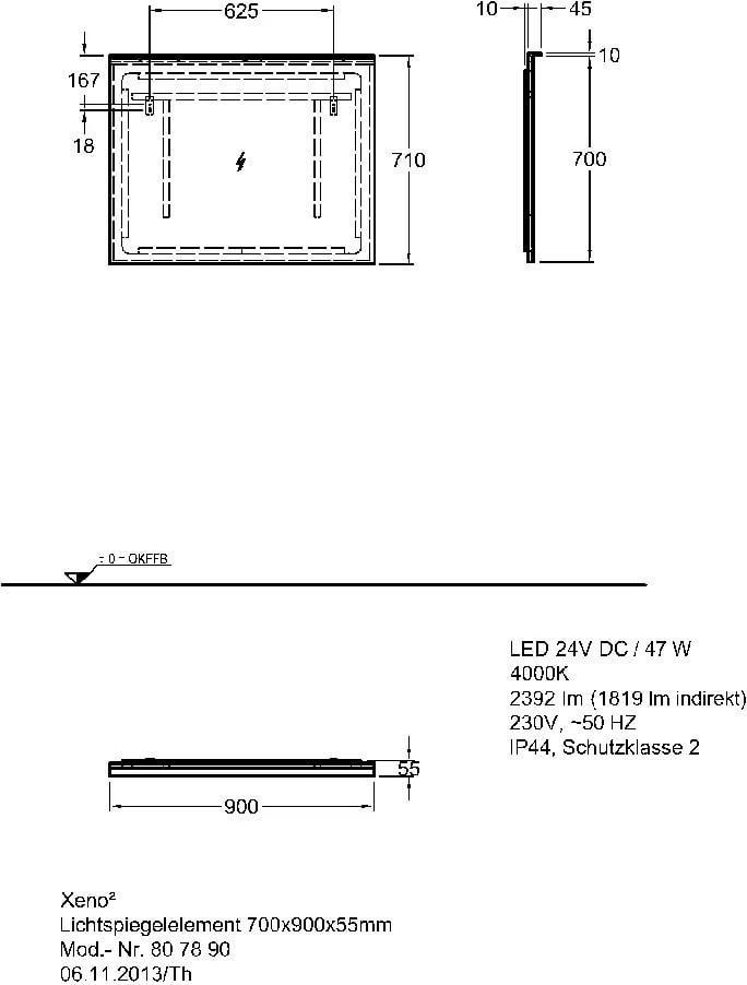 Зеркало с подсветкой 90 см Geberit Xeno² 500.522.00.1