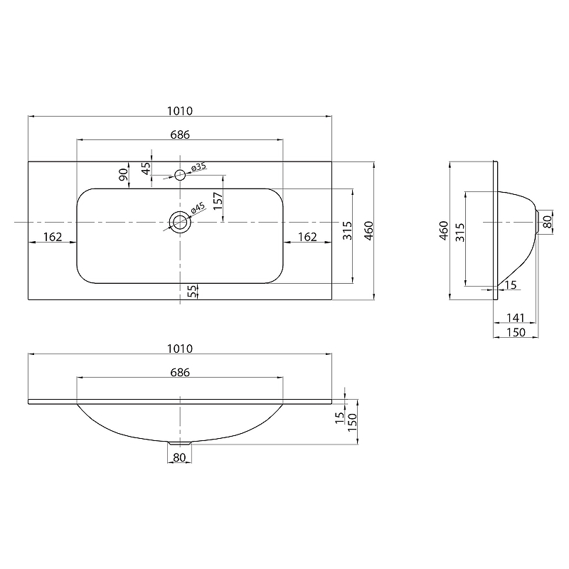 Раковина BelBagno BB1010/465-LV-VTR-BO 101 см, Bianco Opaco