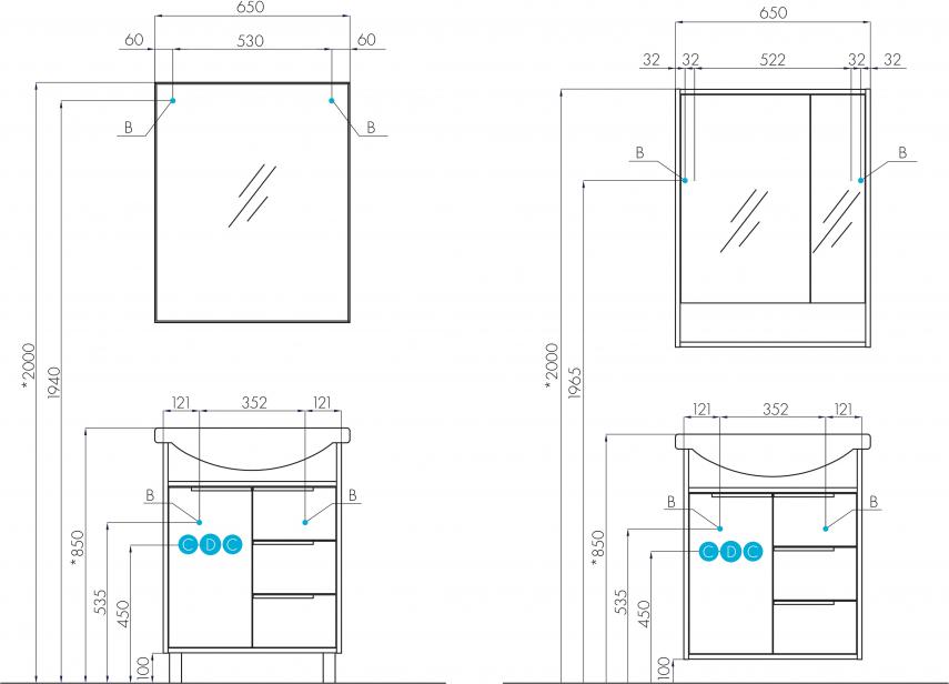 Зеркало Aquaton Рико 65 1A216402RI010, белый