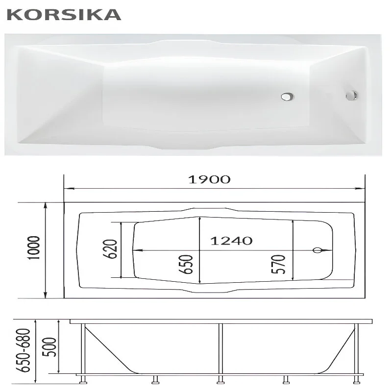 Акриловая ванна 1MarKa Korsika 01кр1910кс2+ белый