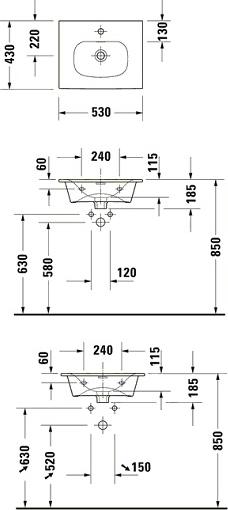 Раковина Duravit Viu 2344530000 53 с отверстием под смеситель, с клапаном Push-Open, белый