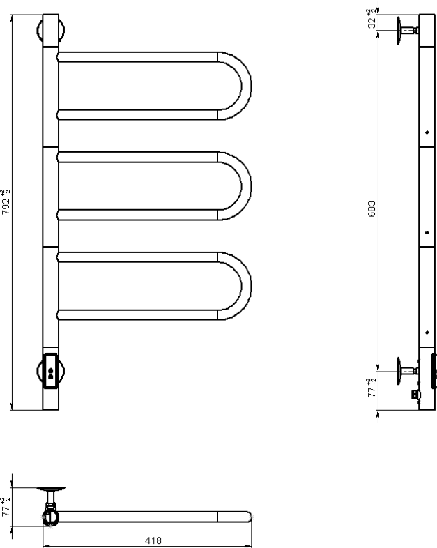 Полотенцесушитель электрический Vincea 44x80 VTD-1R2CE, хром