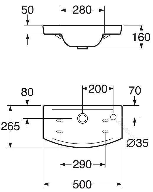 Раковина Gustavsberg Logic 51979L, R01 50 x 26.5 см подвесная, отверстие для смесителя слева