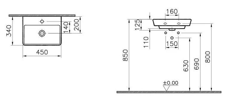 Раковина VitrA T4 4450B003-0041 белый