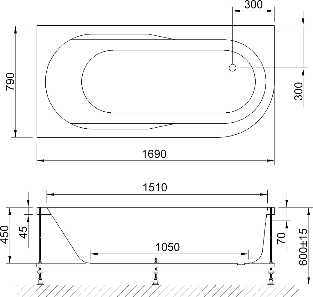 Акриловая ванна Royal Bath Azur RB 614203 L 170 см