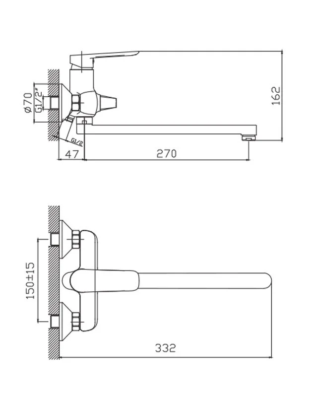 Смеситель для ванны с душем Cron CN521 CN22521 хром