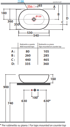 Раковина 54 см Globo T-Edge B6O54.BI*0