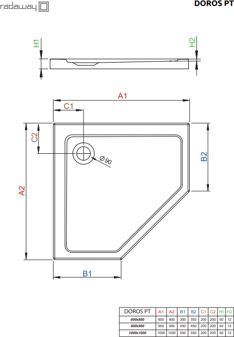 Поддон для душа 90х90 см Radaway Doros PT SDRPT9090-01