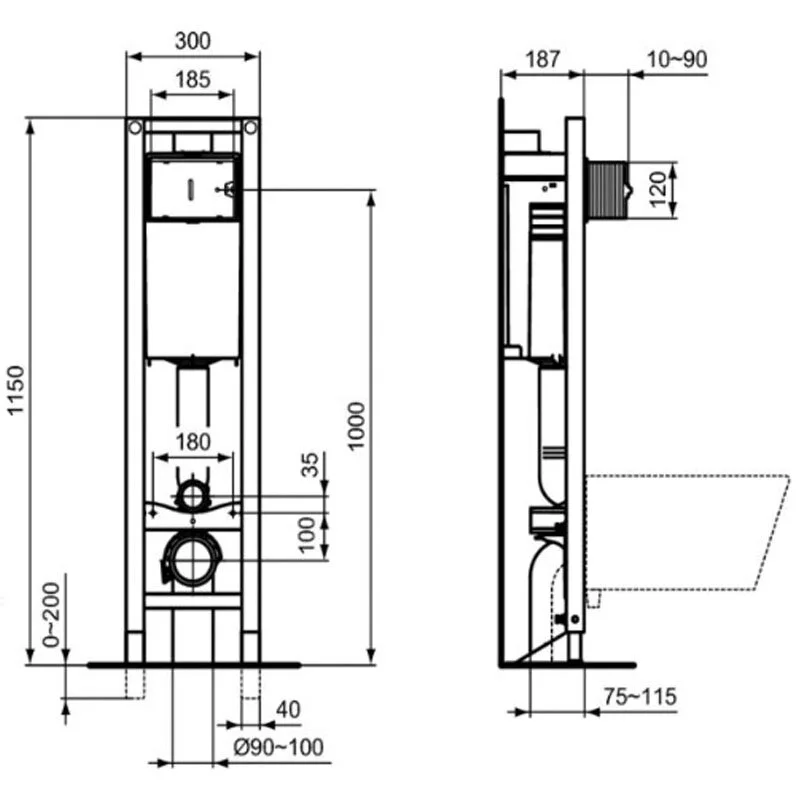 Инсталляция Ideal Standard Prosys E233367 Eco Freestanding Frame M, с усиленными креплениями к полу