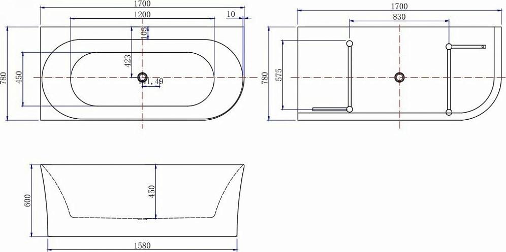 Акриловая ванна Allen Brau Priority 170x78 2.31004.21A/AM левая, белый матовый/антрацит