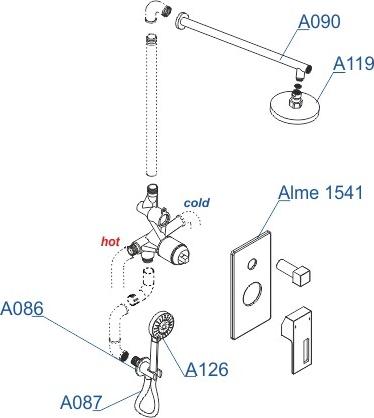 Встраиваемый комплект для душа WasserKRAFT Alme A16590, хром