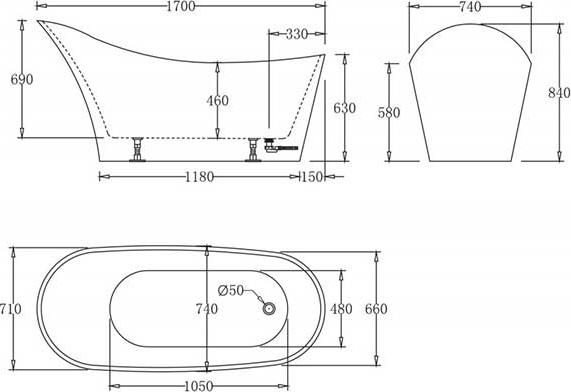 Акриловая ванна BelBagno 170х74 BB64-1700