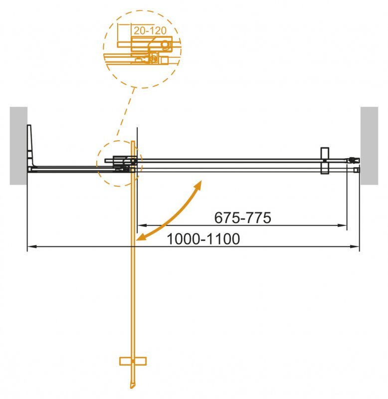 Душевая дверь в нишу Cezares SLIDER-B-1-100/110-C-BORO, стекло прозрачное, профиль золото