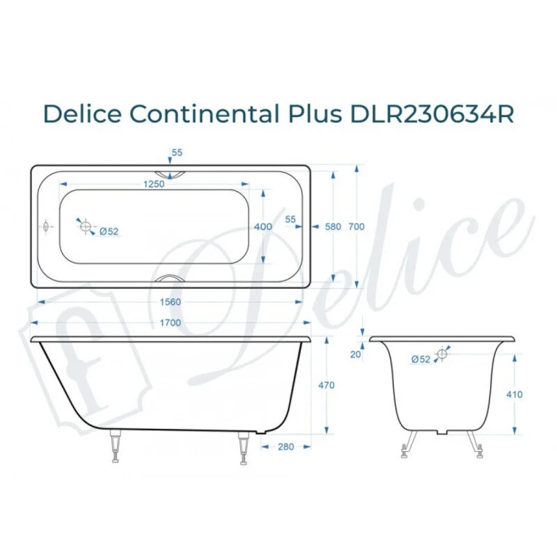 Чугунная ванна Delice Continental Plus DLR230634R белый