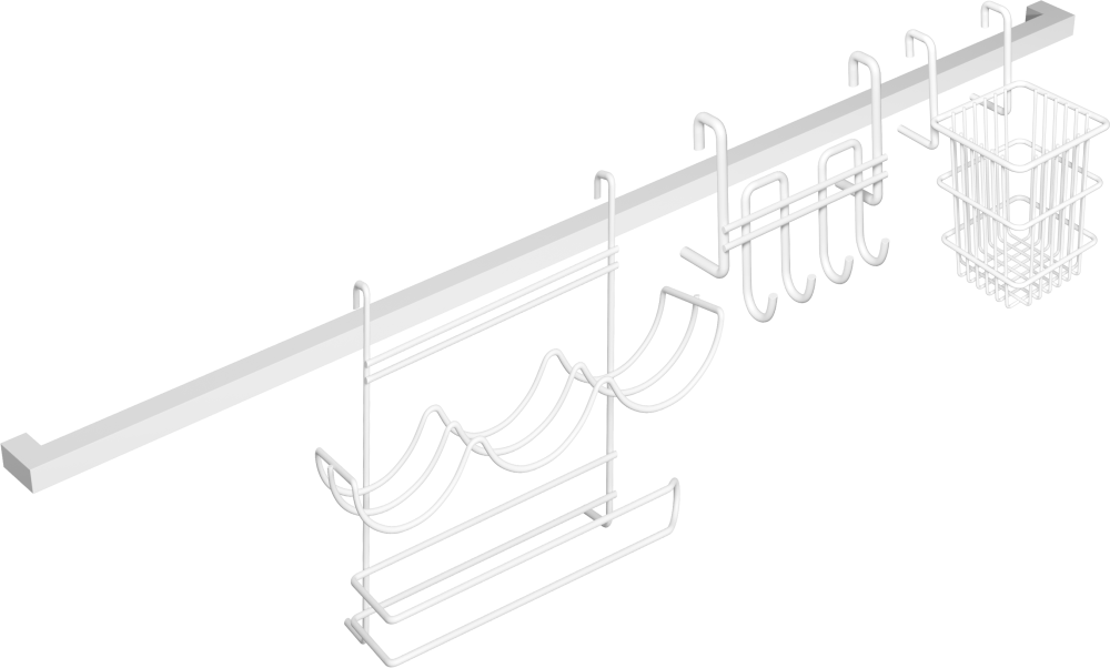 Комплект Рейлинг Domaci Феррара D21343 80, белый муар + Держатель D21362 для столовых приборов, белый муар + Держатель D21360 с крючками, белый муар + Держатель D21348 для приправ и полотенца, белый муар