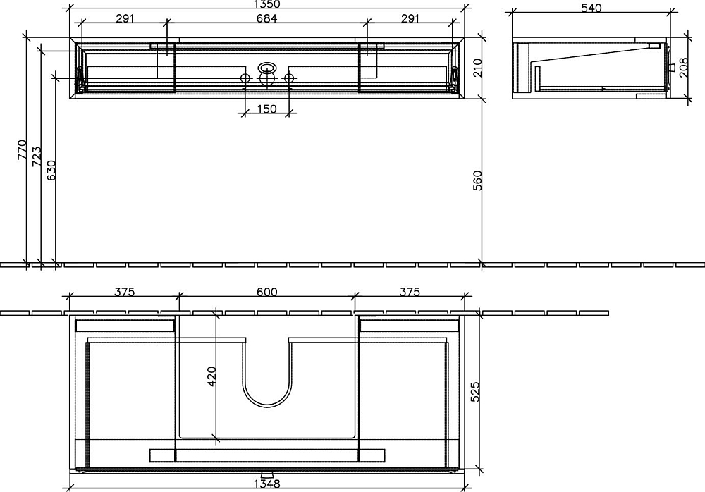 Тумба для комплекта Villeroy & Boch La Belle 135 white brilliant с 1 ящиком