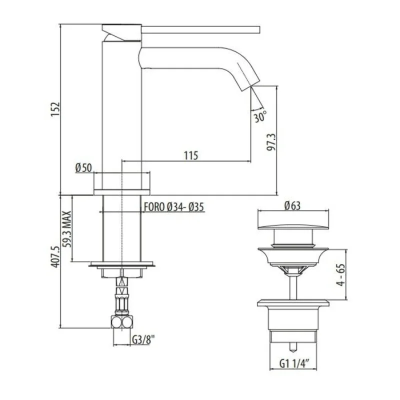 Смеситель для раковины Gattoni Circle Two 9142/91NS серый