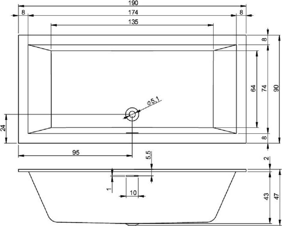 Акриловая ванна Riho Rething Cubic BR11C1500000000 190x90 см, заполнение через перелив, белая матовая