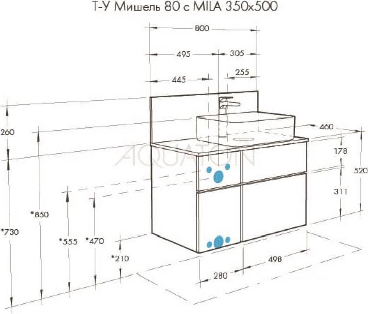 Тумба с раковиной Aquaton Мишель 80 1A2445K3MIX40, дуб эндгрейн/белый