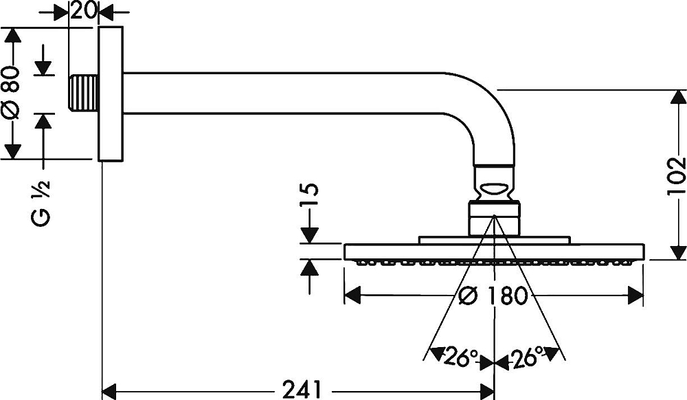 Верхний душ Hansgrohe Raindance S 180 1 jet 27471000