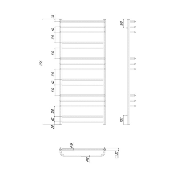 Полотенцесушитель водяной 50x120 см Ravak Cube X04000083670, хром