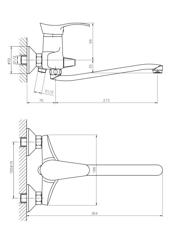 Смеситель для ванны с душем Haiba HB01-1 HB2201-1 хром