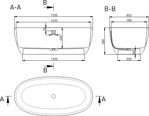 Ванна из искусственного камня Salini New Luce 100121M 170x85 см, белый матовый