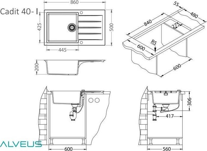 Кухонная мойка Alveus Cadit 40 Granital 1132028 terra