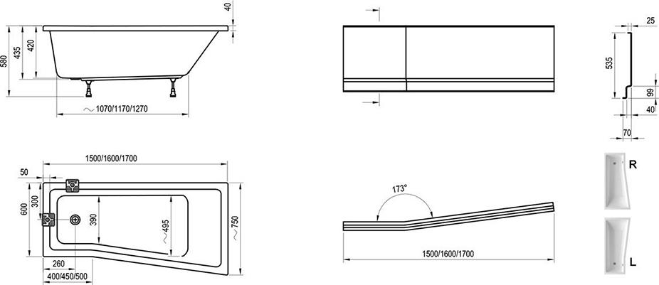 Передняя панель для ванны Ravak BeHappy II 150 R CZ99100A00