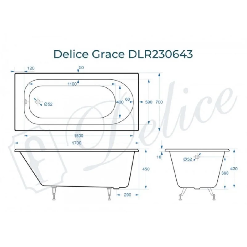 Чугунная ванна Delice Grace DLR230643 белый