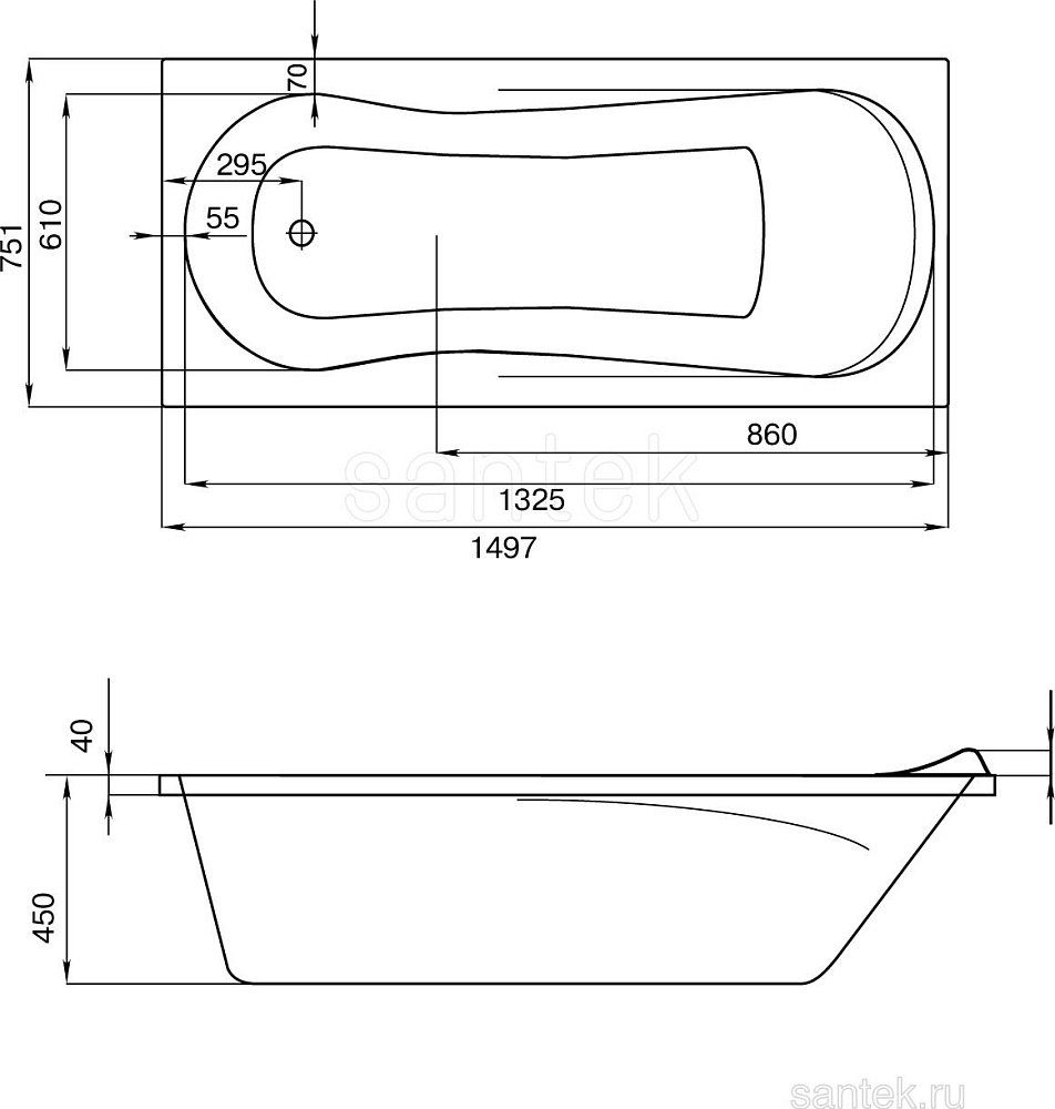 Акриловая ванна Santek Caledonia 150x75 1WH302383