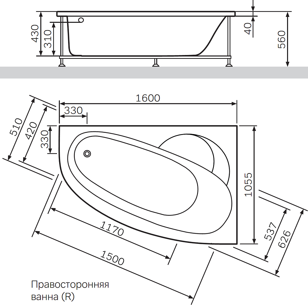 Акриловая ванна Am.Pm Bliss L 160х105 W53A-160R105W-A правая