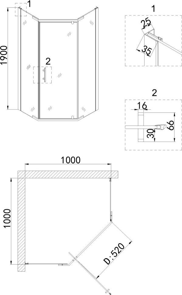 Душевой уголок Niagara Nova 100x100 NG-6434-08 GOLD 64340811GOLD, профиль желтое золото, стекло прозрачное