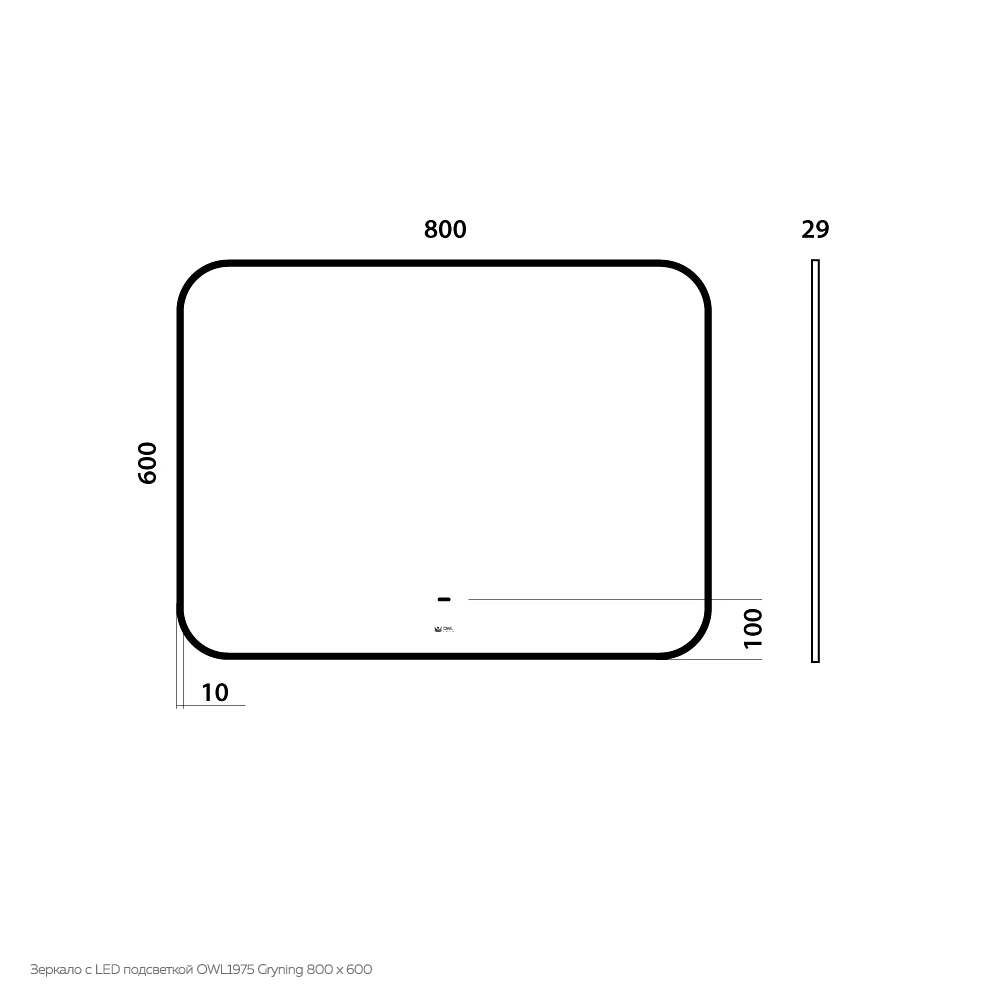Зеркало Owl 1975 Gryning 80 OWLM200307 с подсветкой и сенсорным выключателем, черный