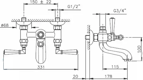 Смеситель для ванны с душем Nicolazzi Tiede 1900BZ45, бронза