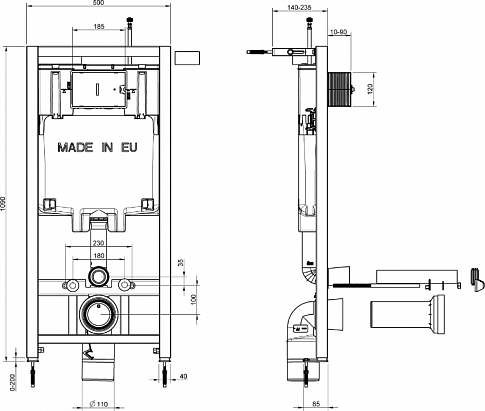 Унитаз c инсталляцией Jacob Delafon Elite E21742RU-00 сиденье тонкое микролифт, клавиша хром