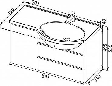 Тумба с раковиной Aquanet Лайн 90 R 00212771 белый